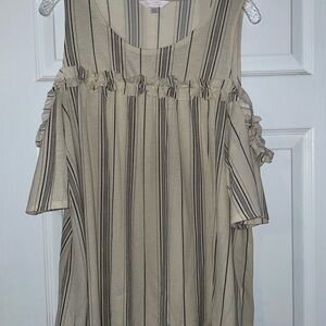LC Lauren Conrad Beige and Black Striped Blouse